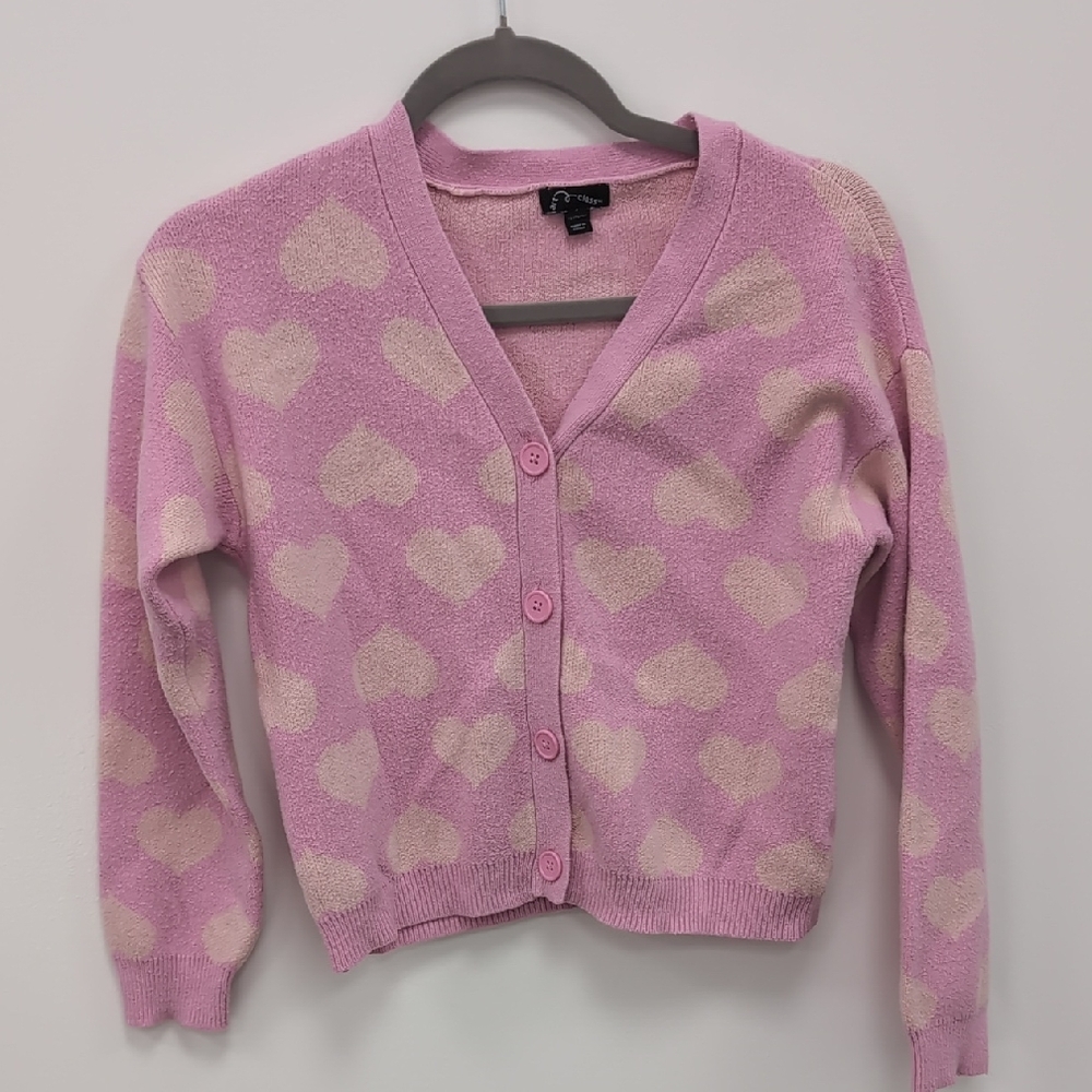 Art Class Pink Cardigan with Cream Heart Pattern